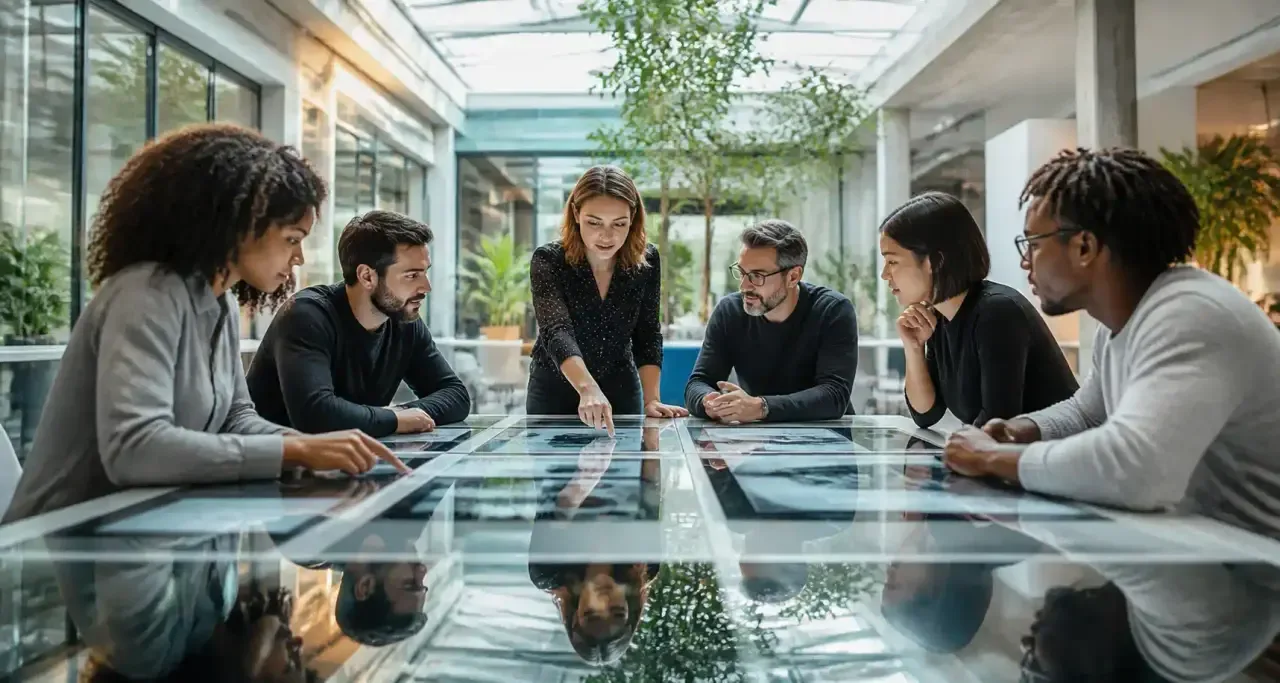 Équipe de professionnels en collaboration dans une startup technologique