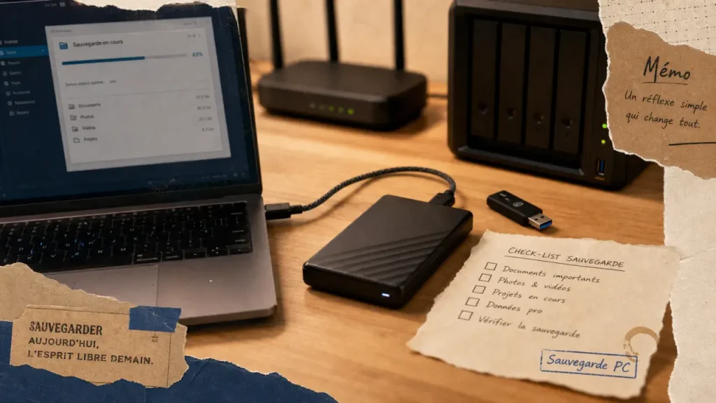 Faire une sauvegarde de son pc : PC portable, cloud et disque externe reliés