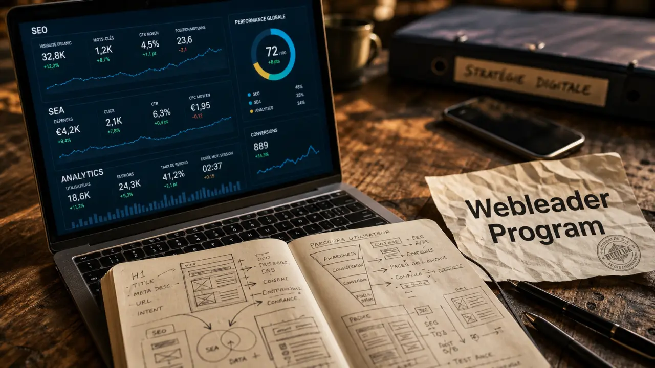 Formation stratégie digitale webleader program avis (table KPIs)