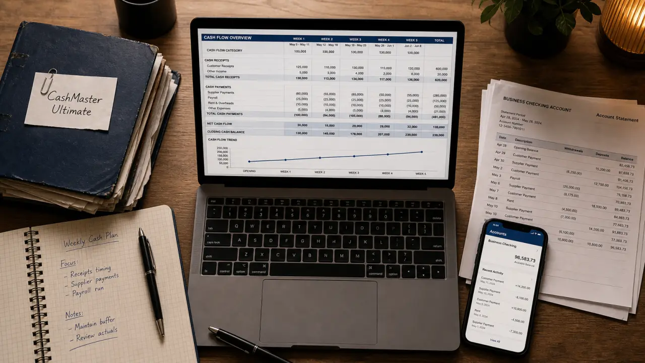 logiciel gestion trésorerie CashMaster Ultimate, tableau de trésorerie sur ordinateur
