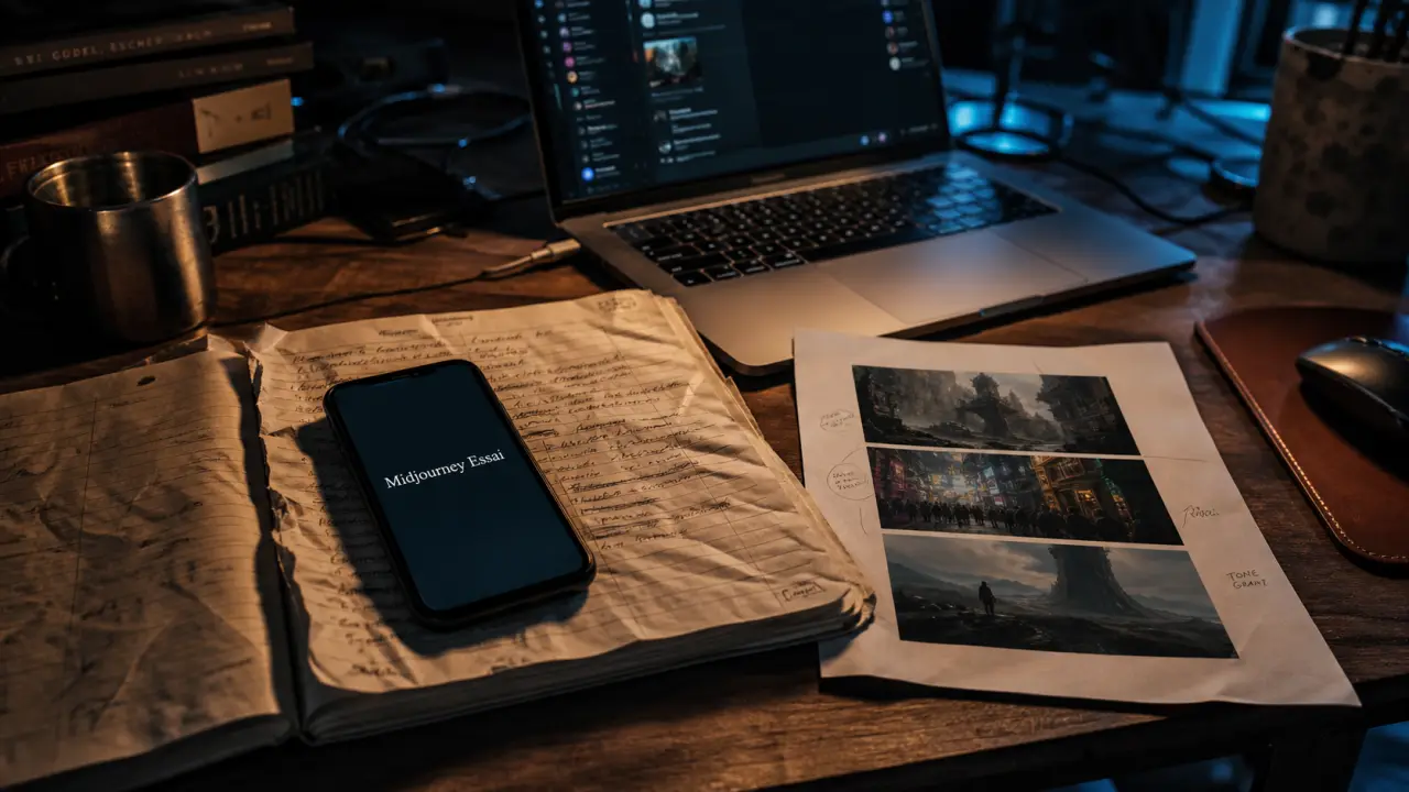 Midjourney essai gratuit sur smartphone, carnet et impressions IA