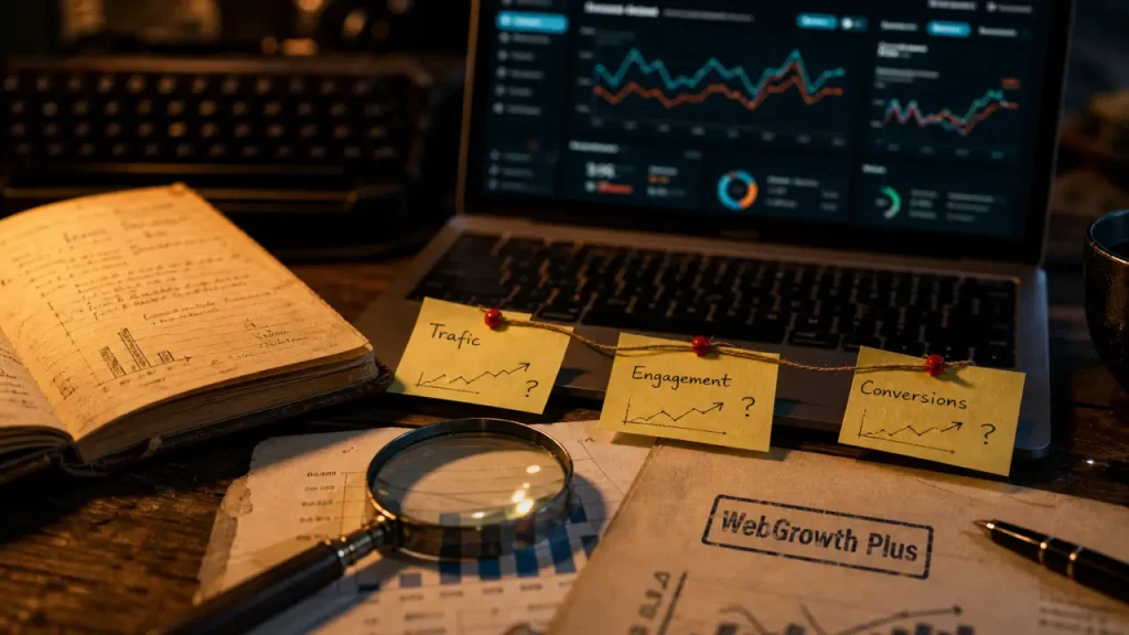 Stratégie digitale framework webgrowth plus : analytics et croissance mesurable sur tableau de bord