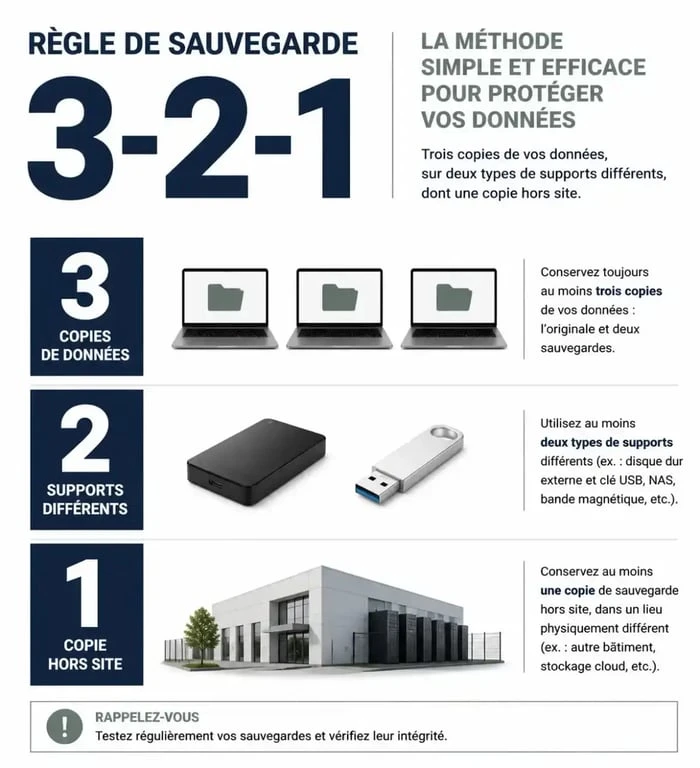 Infographie de la règle 3-2-1 pour la checklist de sécurité des données