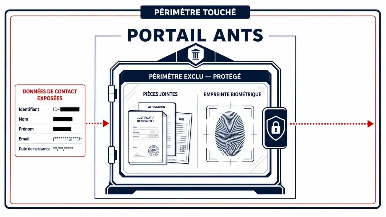 Sécurité données ants biométrie : schéma des données concernées et non concernées après l’incident ANTS