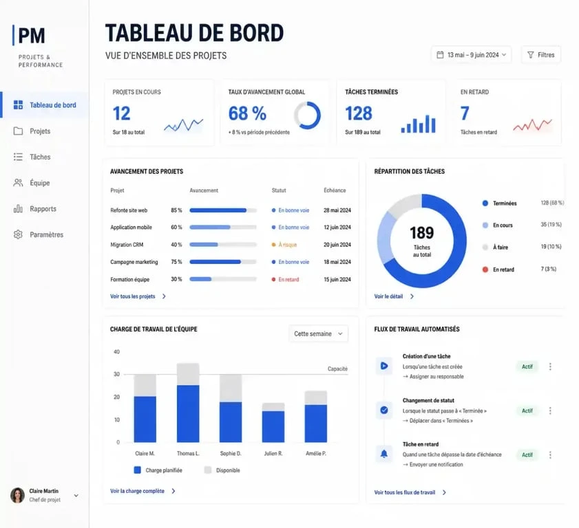 Tableau de bord de gestion de projet Workfront pour le suivi des ressources et des portefeuilles