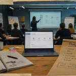 Formateur intelligence artificielle en salle de formation IA hybride, atelier prompt & IA