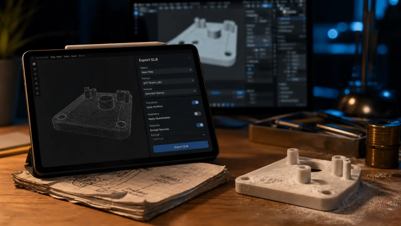 Intelligence artificielle 3D : écran export GLB, réparation et maillage filaire