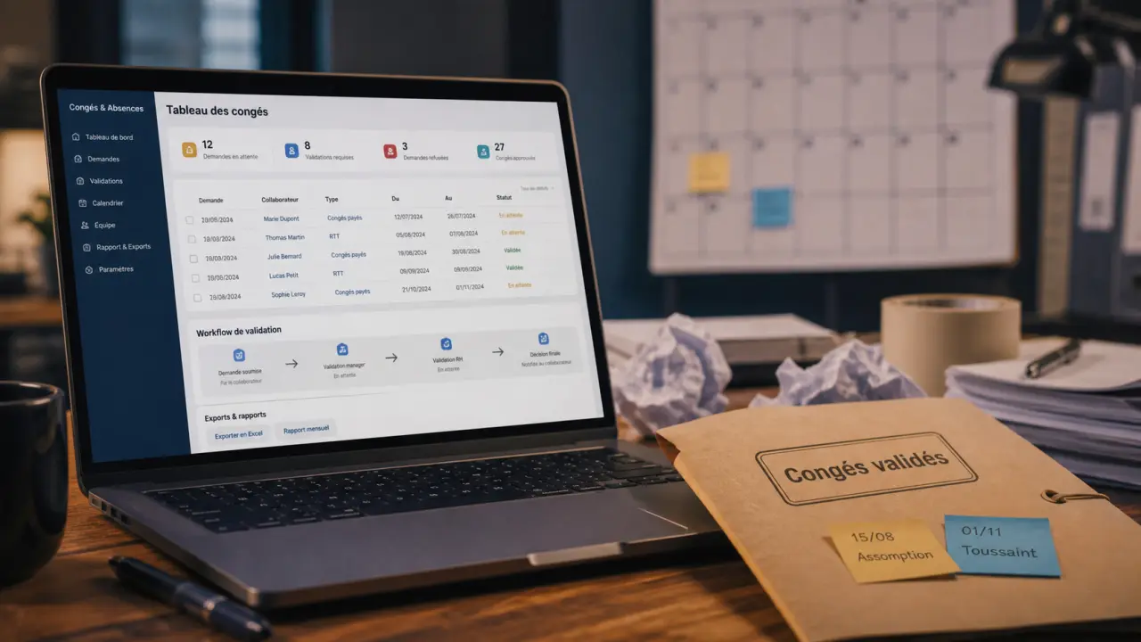 Logiciel gestion de congés open source : écran de demandes et congés validés au bureau