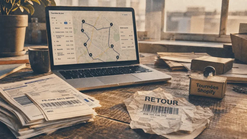 Logiciel gestion tournées e-commerce Shopify : carte de tournées et étiquettes d’expédition