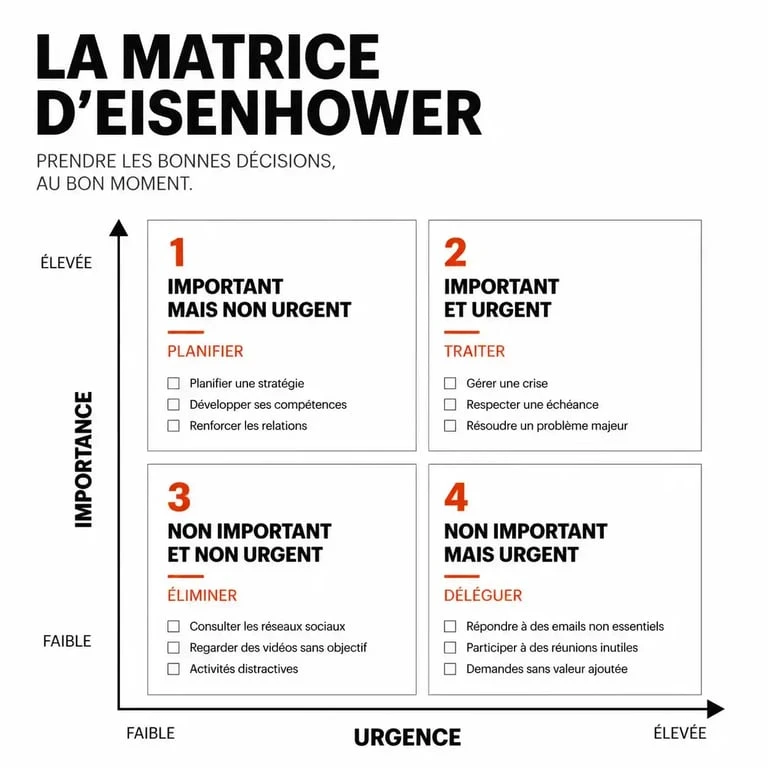 Matrice d'Eisenhower pour augmenter la productivité en triant les tâches urgentes et importantes