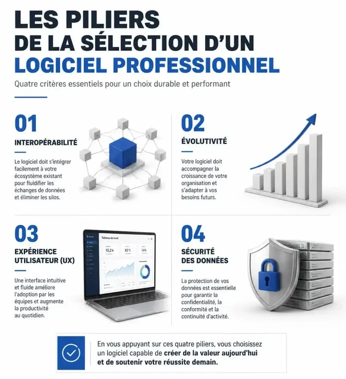 Infographie sur les critères de choix d'un logiciel professionnel pour entreprise