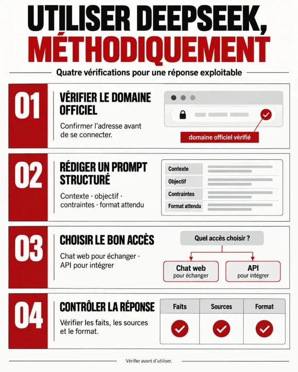 Utiliser DeepSeek en français : accès officiel, prompt et vérification de la réponse