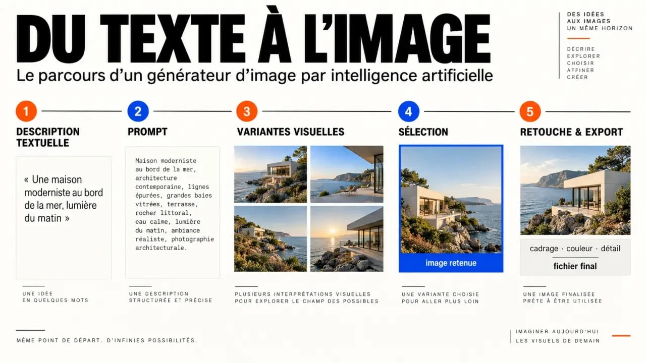 Générateur image intelligence artificielle en ligne : étapes du prompt à l’image finale