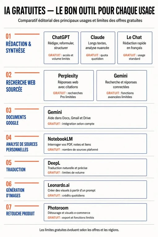 Meilleur intelligence artificielle gratuite : comparaison visuelle des outils selon les usages