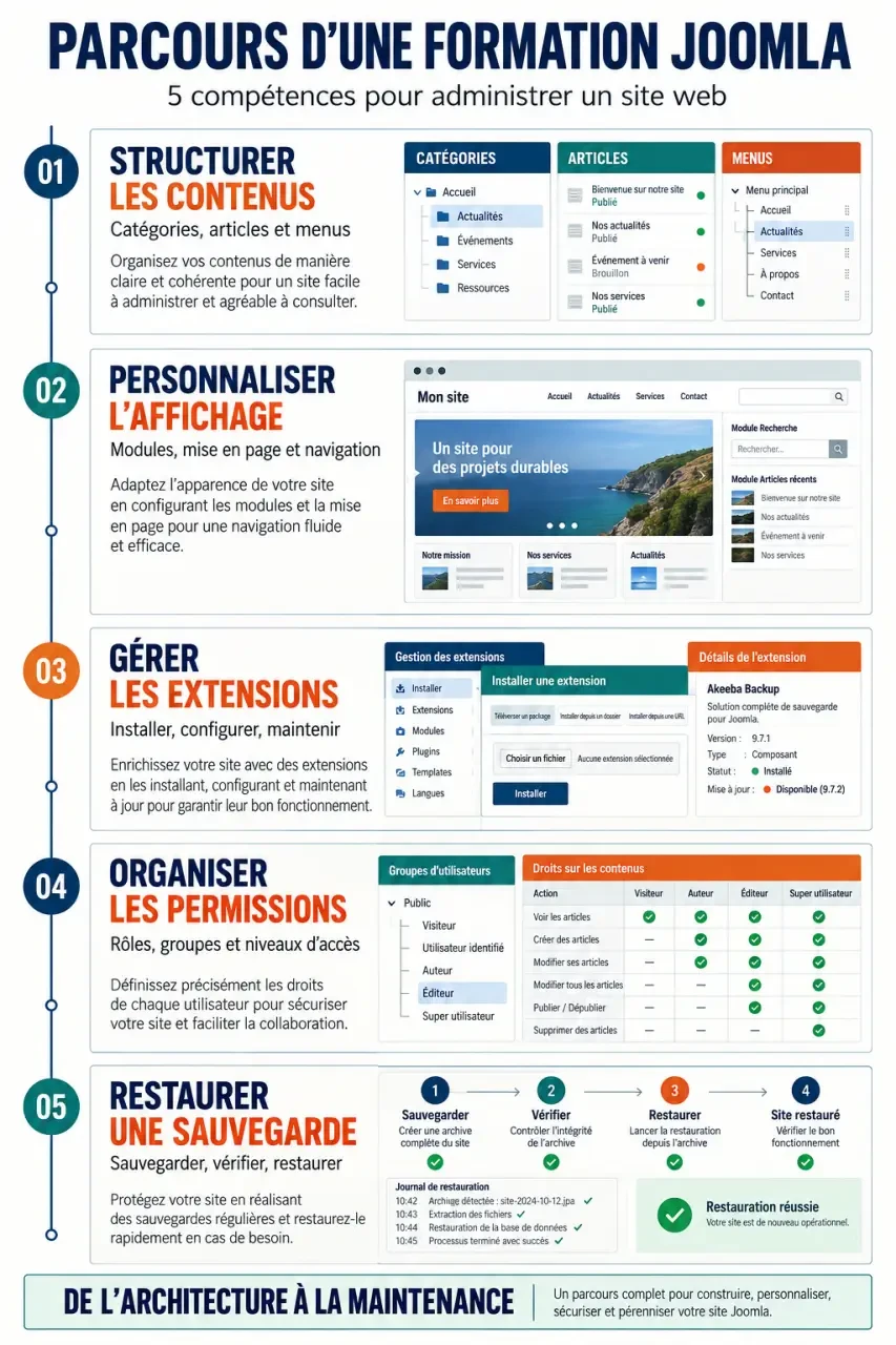 Formation Joomla en ligne : compétences clés de la création à la restauration d’un site