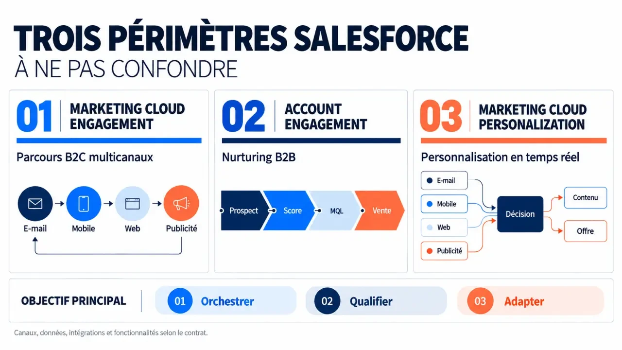 Avis utilisateurs Salesforce Marketing Cloud automatisation : distinction entre Engagement, Account Engagement et Personalization